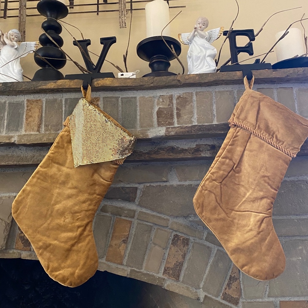 Christmas Stockings Gold Velour set of two Vintage 80’s